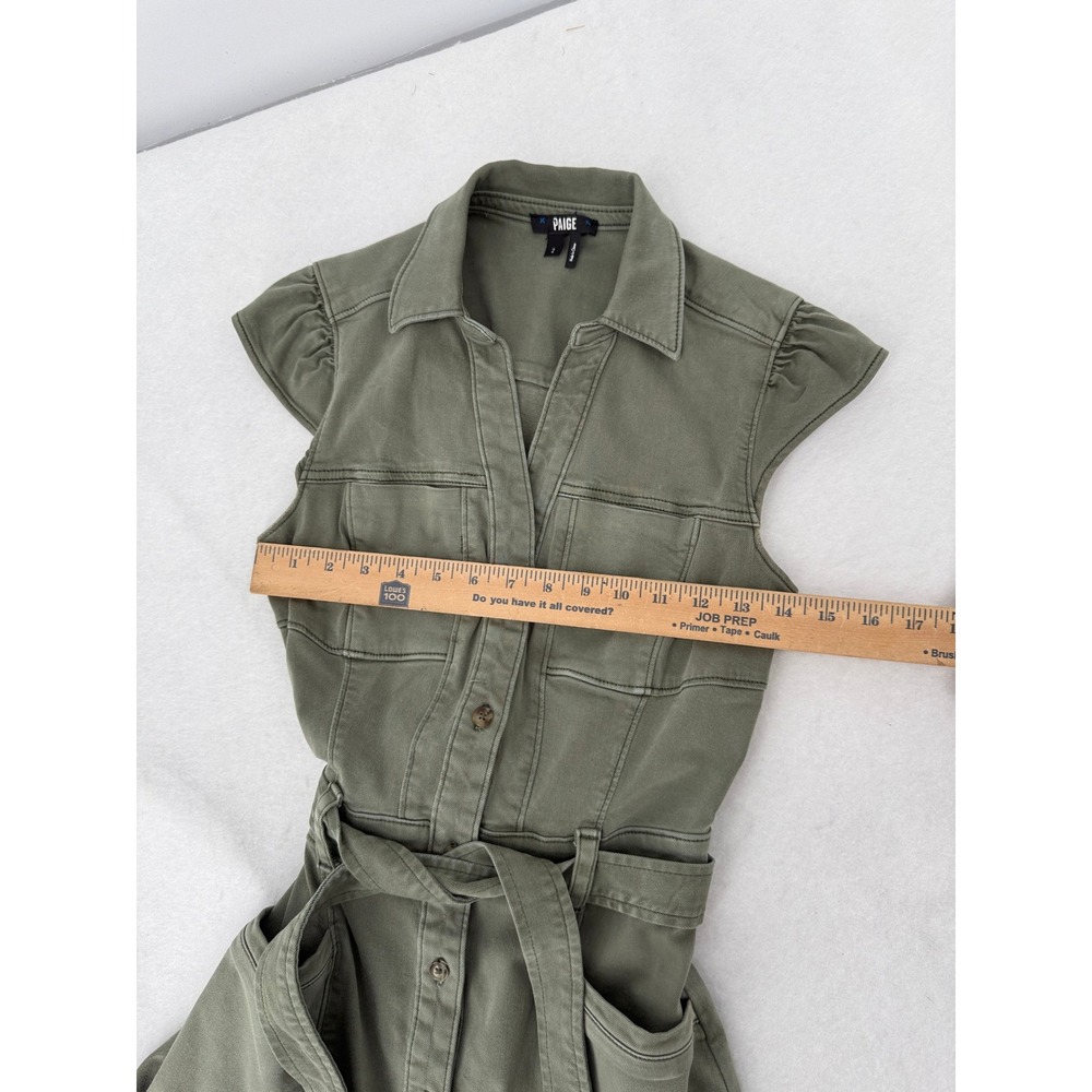 Paige Womens Olive Green Button Front Utility Mini Dress Ruffle Sleeve Size 2 - Picture 14 of 14